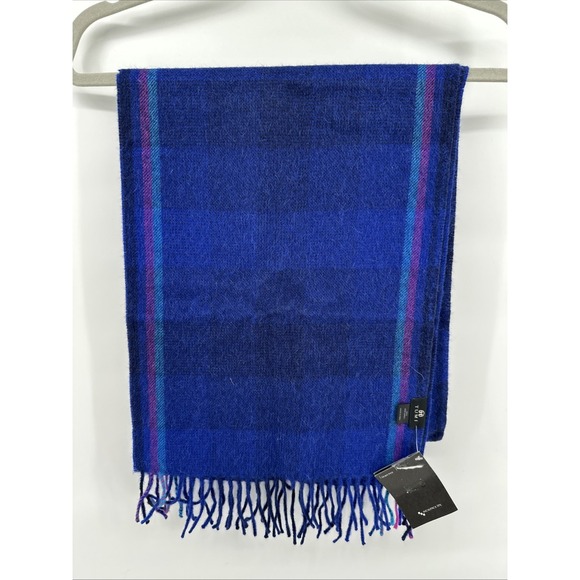 Tumi 100% Baby Alpaca Fringe Scarf Luxury Work Event Office Blue 12x64 NEW - Picture 1 of 5